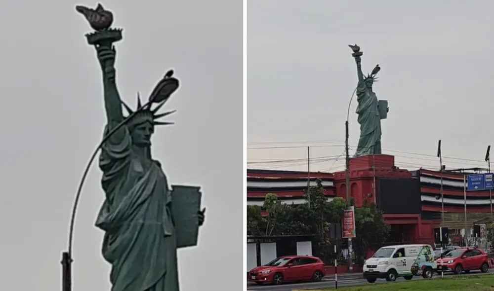 La réplica de la famosa estatua neoyorquina se encuentra en un casino de Lima. Foto: composición LR/TikTok