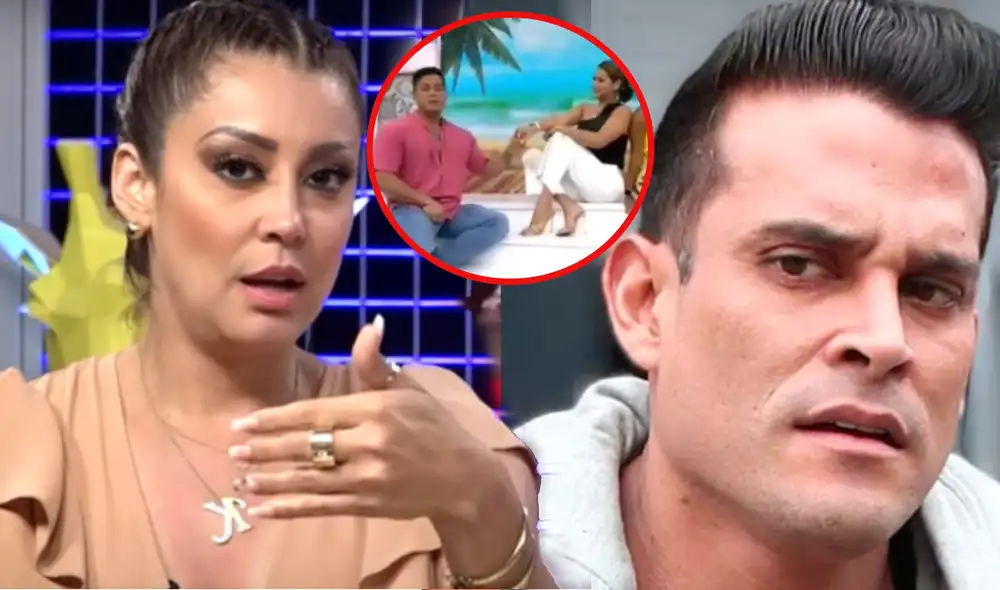 Domínguez utilizó el momento para hacer una propuesta de matrimonio simbólica a Karla. Foto: composición LR/Préndete/Panamericana TV