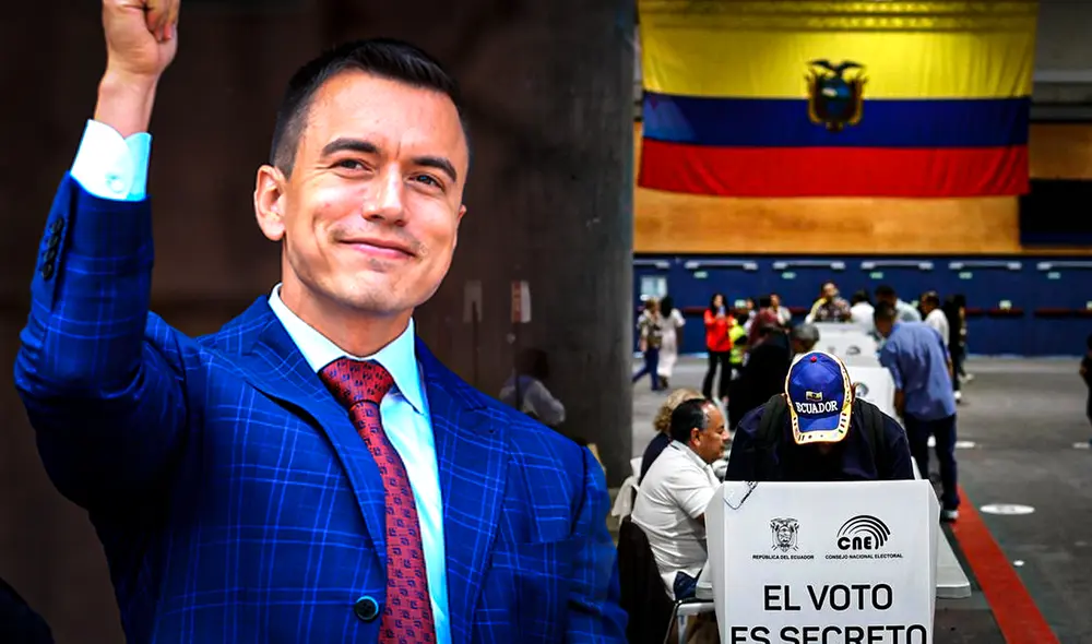 Daniel Noboa avanza a segunda vuelta en elecciones de Ecuador 2025 tras ajustada victoria en primera vuelta. Foto: composición LR
