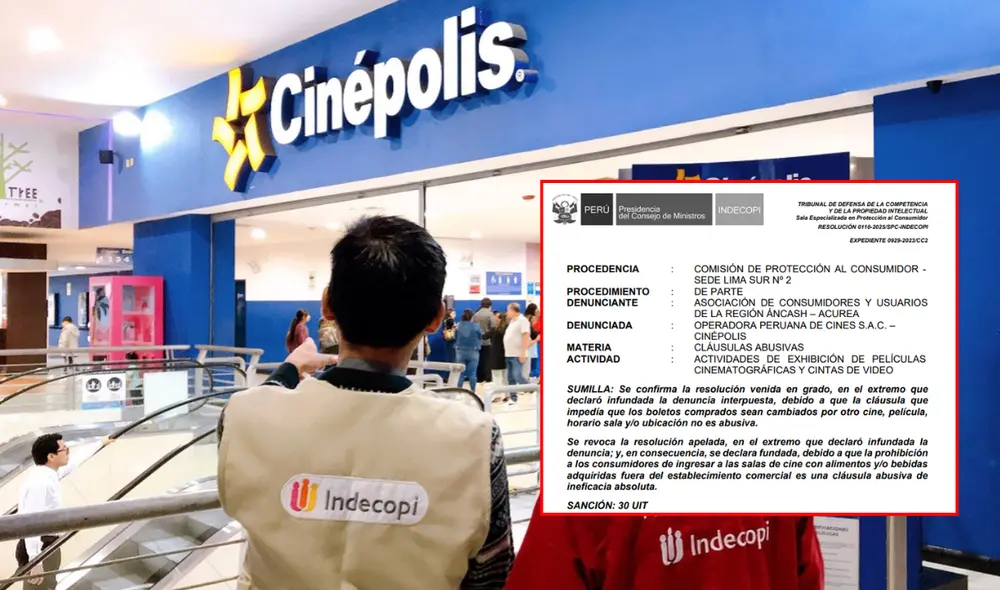 Cinépolis y personal de Indecopi. Foto: composición LR/Andina Cinépolis y personal de Indecopi. Foto: composición LR/Andina