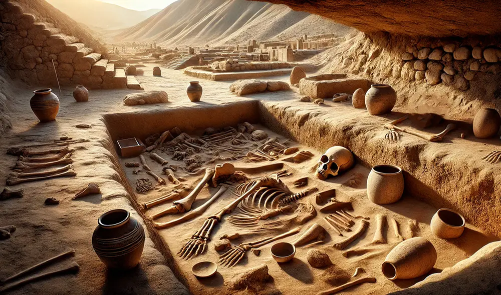 Los arqueólogos revelaron que el yacimiento funerario tiene una antigüedad de 1300 años. Foto: ChatGPT IA