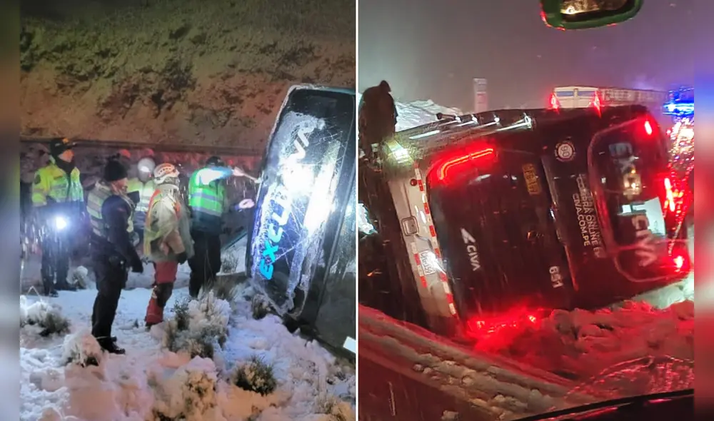 Bus terminó a un lado de la vía tras el despiste que sufrió en la zona de Ticlio. Foto: Difusión Bus terminó a un lado de la vía tras el despiste que sufrió en la zona de Ticlio. Foto: Difusión