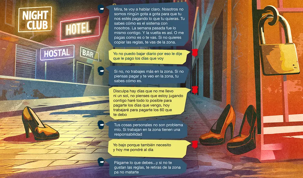 Mensajes como estos llegan a los teléfonos móviles de las trabajadoras sexuales. Composición: Ricardo Cervera / La República Mensajes como estos llegan a los teléfonos móviles de las trabajadoras sexuales. Composición: Ricardo Cervera / La República