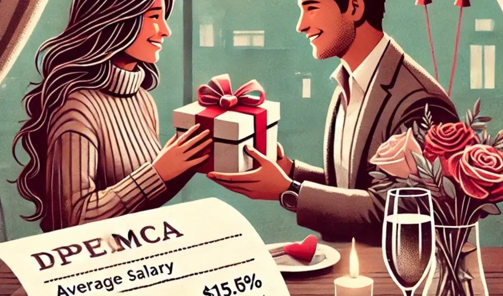 Pareja en San Valentín celebrando y una cuenta. Foto: La República/IA