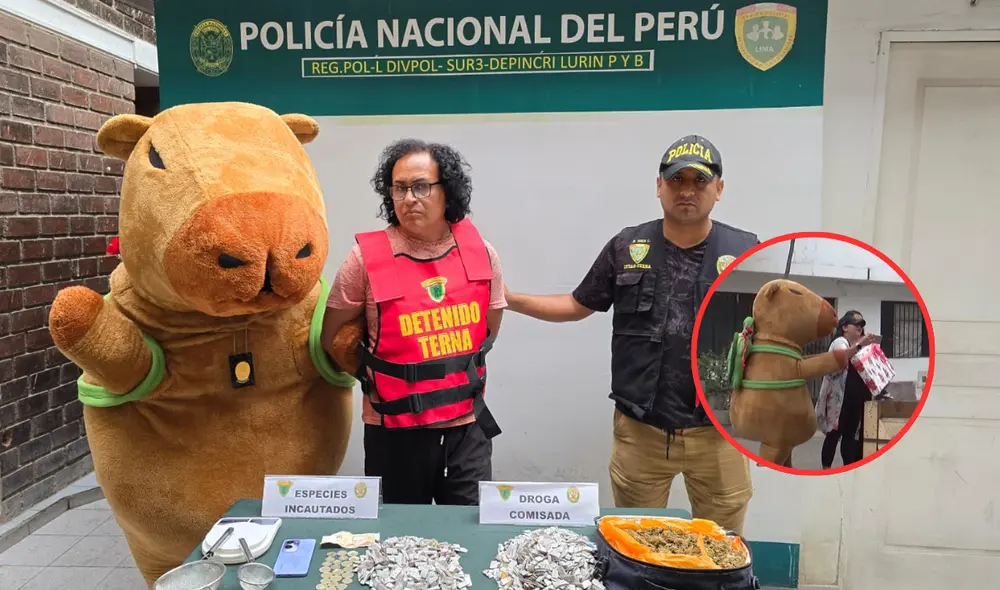 'Capibara del amor' captura a microcomercializador de drogas en Lurín. Foto: Composición LR.