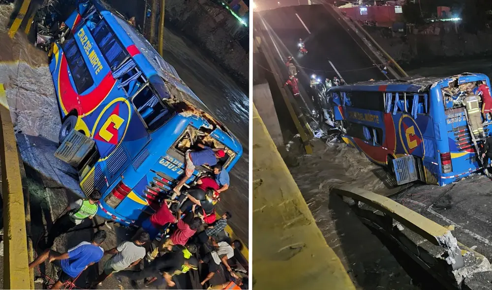 Bus interprovincial de la empresa Cruz del Norte cae a río Chancay con pasajeros a bordo. Foto: composición LR/Williams Moreno/Carmen Remicio/La República