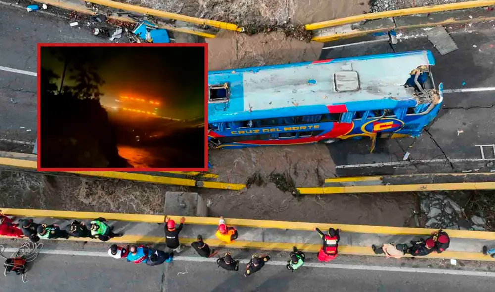 Uno de los testigos captó el momento de la caída del vehículo, el cual ha sido removida del río por los rescatistas. Foto: Composición LR