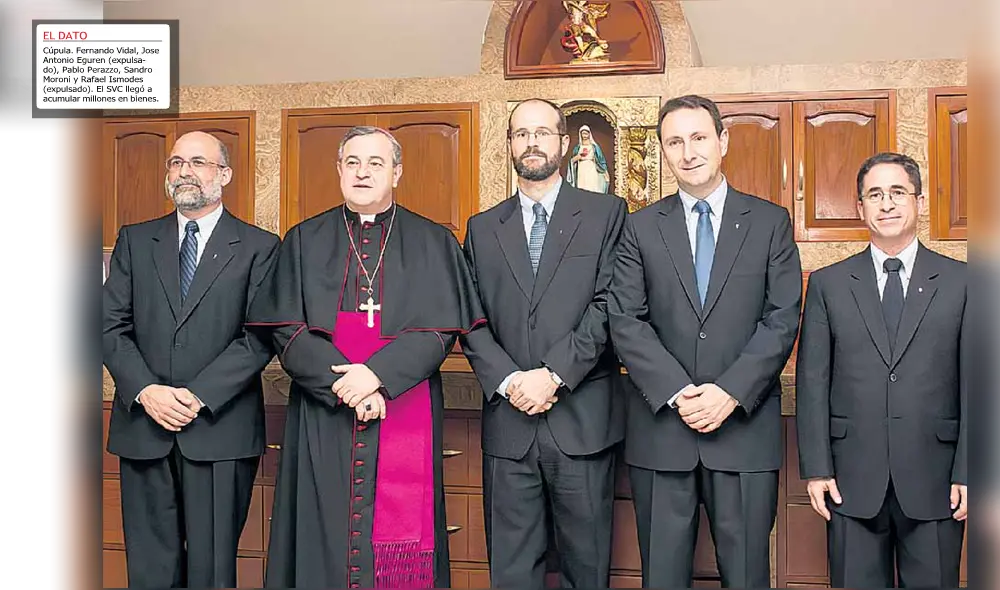 Cúpula. Fernando Vidal, Jose  Antonio Eguren (expulsa do), Pablo Perazzo, Sandro  Moroni y Rafael Ismodes  (expulsado). El SVC llegó a  acumular millones en bienes.