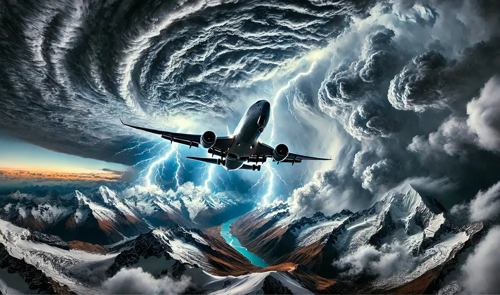 Las turbulencias son provocadas por la interacción del viento con la geografía montañosa. Foto: IA LR Las turbulencias son provocadas por la interacción del viento con la geografía montañosa. Foto: IA LR