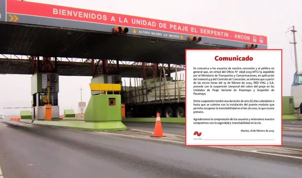 Norvial emite comunicado anunciando suspensión del cobro de peajes en la Variante y Serpentín de Pasamayo. Foto: Composición LR.