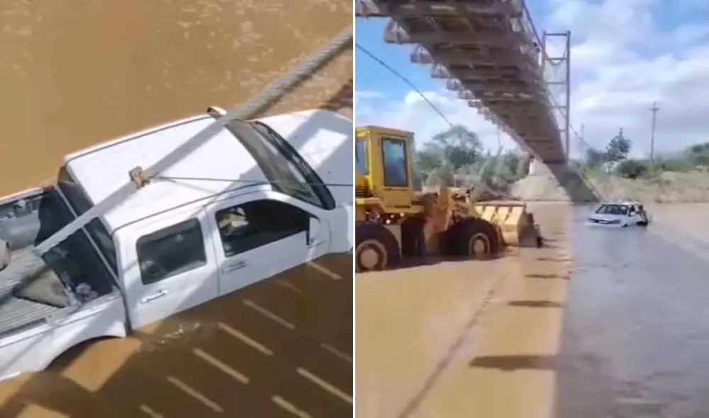 Las intensas lluvias en Lambayeque causan estragos, dejando a una camioneta atrapada en el río Motupe. Foto: composición LR/difusión