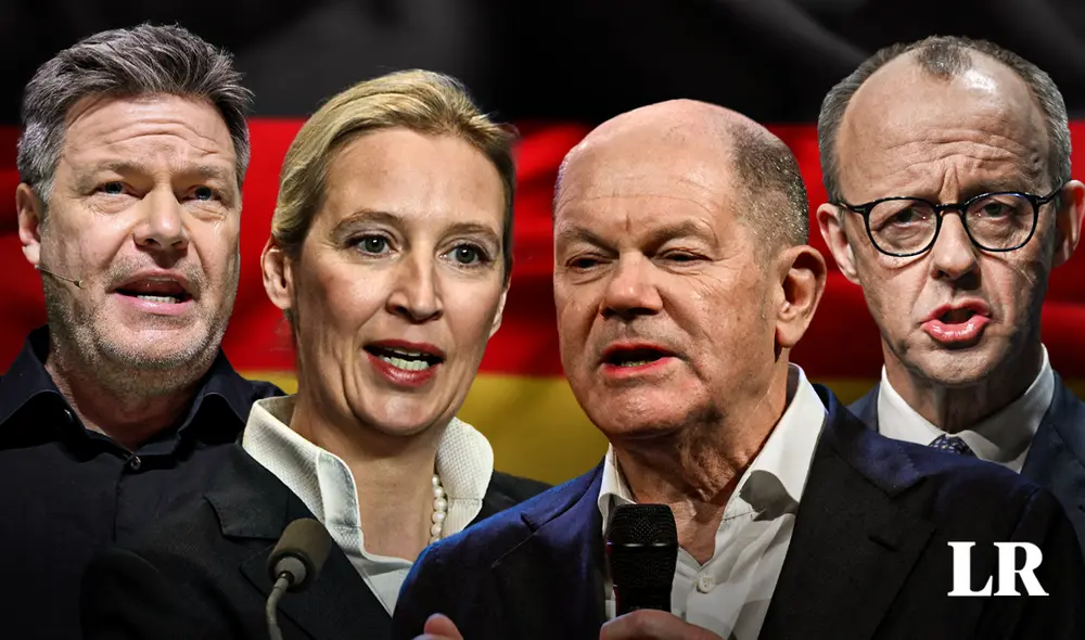 Los principales candidatos para la cancillería de Alemania son Scholz, Merz, Lindner y Weidel. Foto: composición LR / AFP Los principales candidatos para la cancillería de Alemania son Scholz, Merz, Lindner y Weidel. Foto: composición LR / AFP