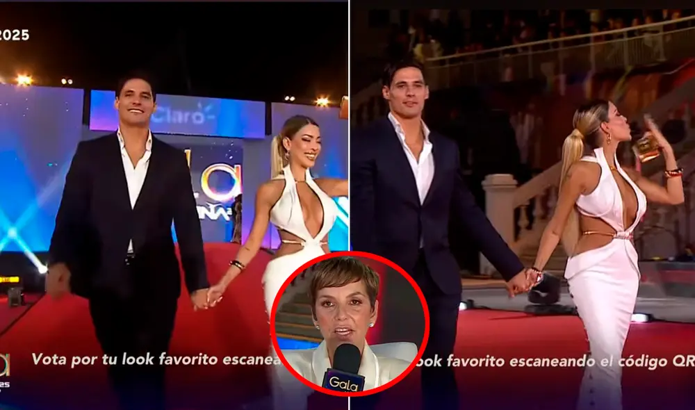 Oriana Marzoli y Facundo González enfrentaron pifias del público al desfilar por la alfombra roja. Fotos: captura/Mega TV