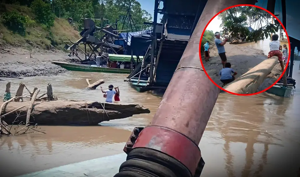 Expuestos. Los niños son llamados para que jueguen cerca a las dragas. A cambio sus padres reciben dinero de los mineros.
