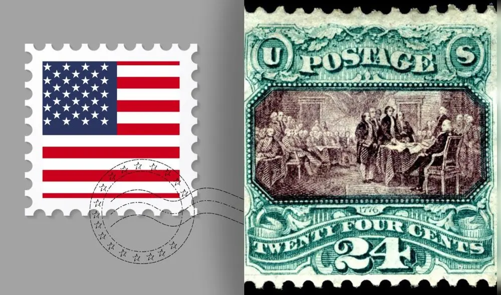 El sello de la Declaración de independencia de 1869 es uno de los sellos postales más buscado en EE. UU. Foto: Freepix/Smithsonian El sello de la Declaración de independencia de 1869 es uno de los sellos postales más buscado en EE. UU. Foto: Freepix/Smithsonian