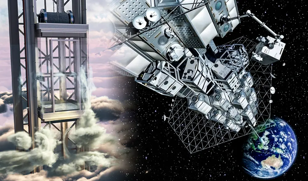 El ascensor espacial podría superar las limitaciones de los cohetes, que a menudo enfrentan problemas de fricción. Foto: Composición LR/Obayashi/History.
