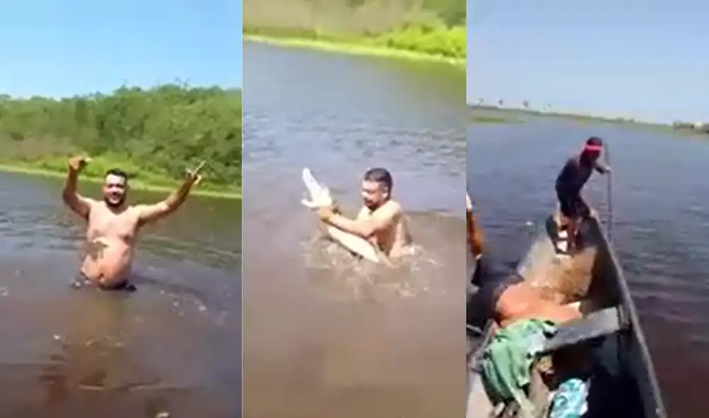 Entre gritos de desesperación, el hombre salió ileso de su encuentro con el caimán. Foto: composición LR