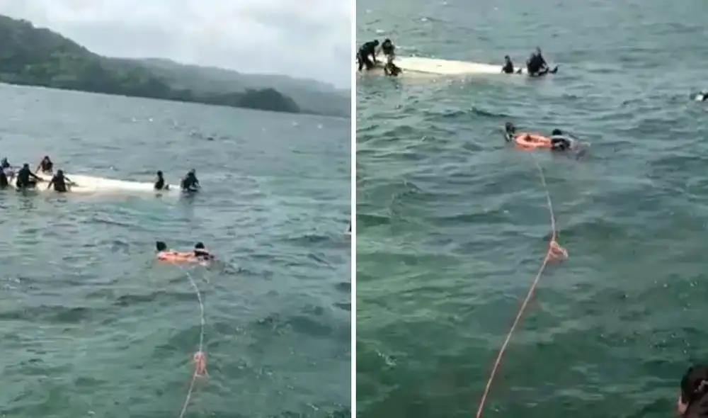 La lancha que transportaba a 19 migrantes se volcó en aguas del Caribe cerca a Panamá. Foto: El Estímulo La lancha que transportaba a 19 migrantes se volcó en aguas del Caribe cerca a Panamá. Foto: El Estímulo