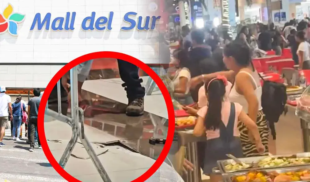 Los asistentes del Mall del Sur empezaron a correr por el patio de comidas tras ser alertados de la rajadura en el piso. Foto: composición LR/24 horas Los asistentes del Mall del Sur empezaron a correr por el patio de comidas tras ser alertados de la rajadura en el piso. Foto: composición LR/24 horas