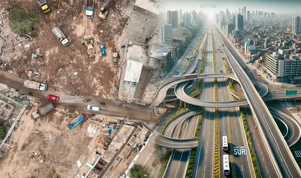Obras para la ampliación de la Vía Expresa iniciaron en 2024. Foto: composición LR/Andina/IA Obras para la ampliación de la Vía Expresa iniciaron en 2024. Foto: composición LR/Andina/IA