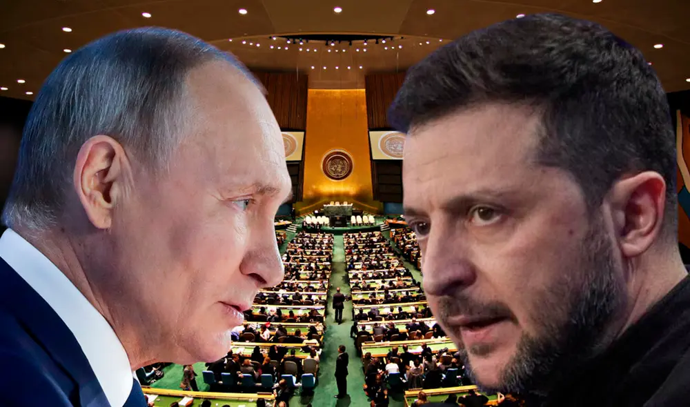 Asamblea General de la ONU aprueba resolución de Ucrania para retirada de tropas rusas en tercer aniversario de invasión. Foto: composición LR Asamblea General de la ONU aprueba resolución de Ucrania para retirada de tropas rusas en tercer aniversario de invasión. Foto: composición LR