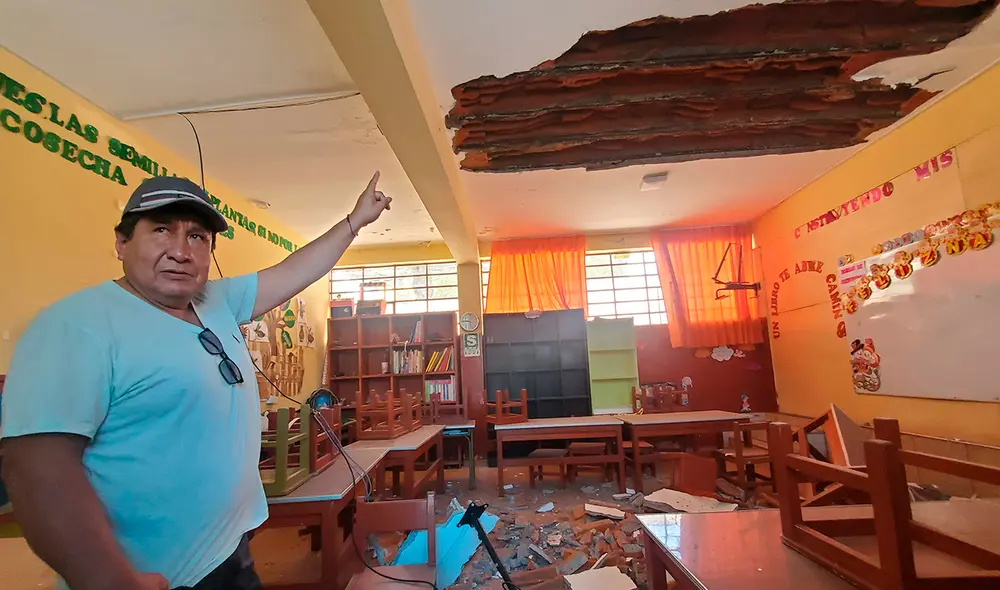 Las lluvias y la antigüedad del colegio habrían provocado el derrumbe. Créditos: Leonela Aquino / La República.