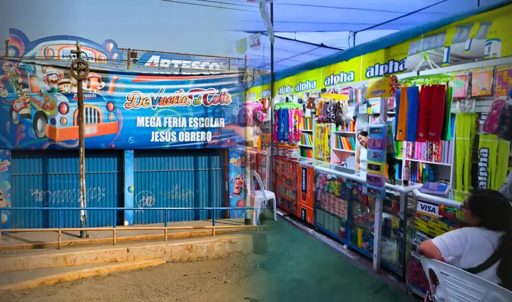 Esta feria escolar de Comas tiene los mejores remates de Lima en útiles escolares: cuadernos desde S/2 y mochilas desde S/30. Foto: composición LR/JulitoTVOficial/Googlemaps.