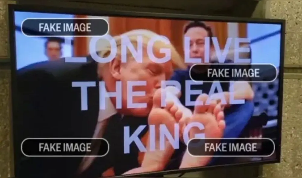 El video, creado con ayuda de la IA al parecer, fue mostrado en los monitores de televisión internos en la sede de HUD. Foto: NCB News. El video, creado con ayuda de la IA al parecer, fue mostrado en los monitores de televisión internos en la sede de HUD. Foto: NCB News.