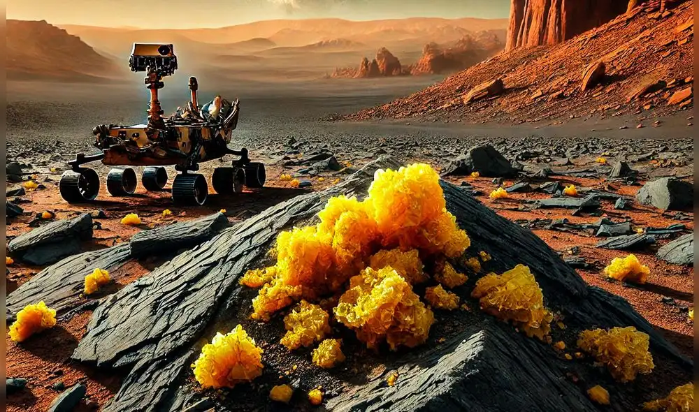 La NASA especula que el azufre podría haberse originado a través de reacciones químicas desconocidas en Marte. Foto: IA/La República.