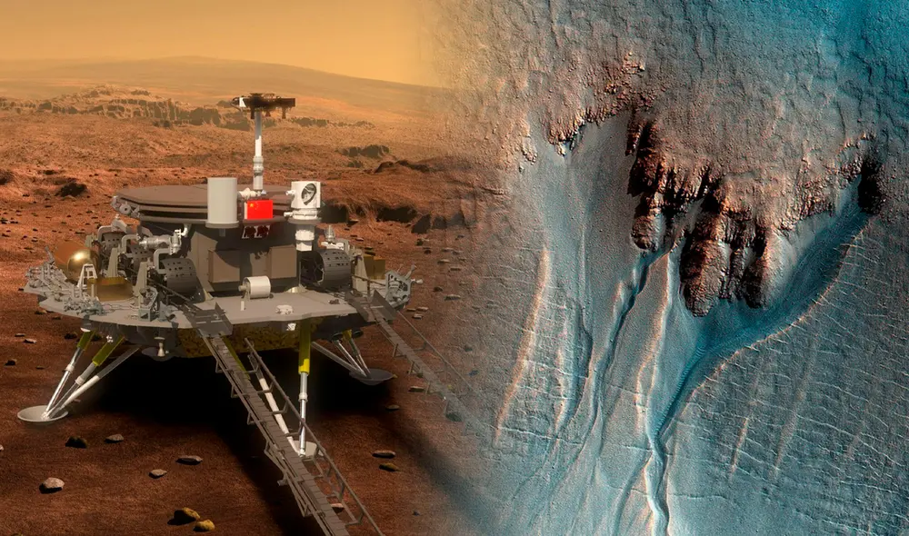 El rover Zhurong ayudó a la investigación, en la que participaron científicos estadounidenses y chinos, para demostrar que alguna vez Marte tuvo un gran océano. Foto: Composición LR