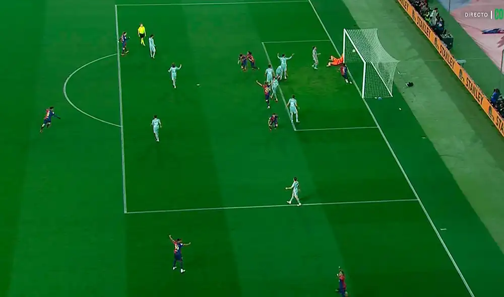 Pau Cubarsí convirtió el 2-2 del Barcelona ante el Atlético de Madrid. Foto: captura/Movistar Liga de Campeones