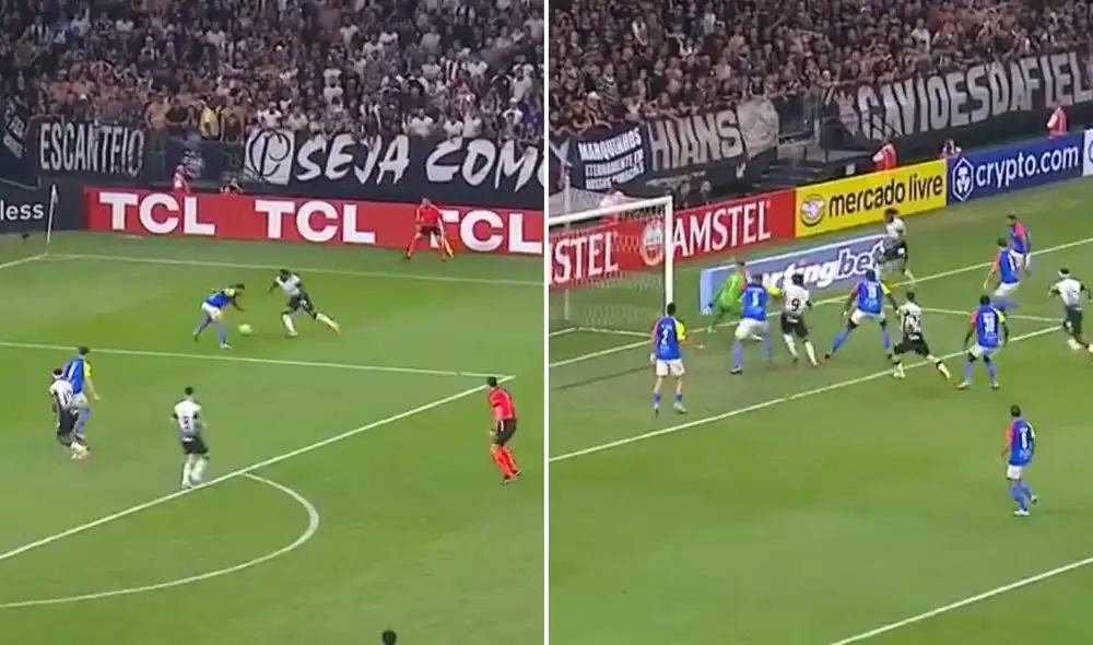 André Carrillo, quien es titular en Corinthians, aprovechó un cambio de frente para vencer fácilmente a la defensa rival. Foto: composición LR/captura