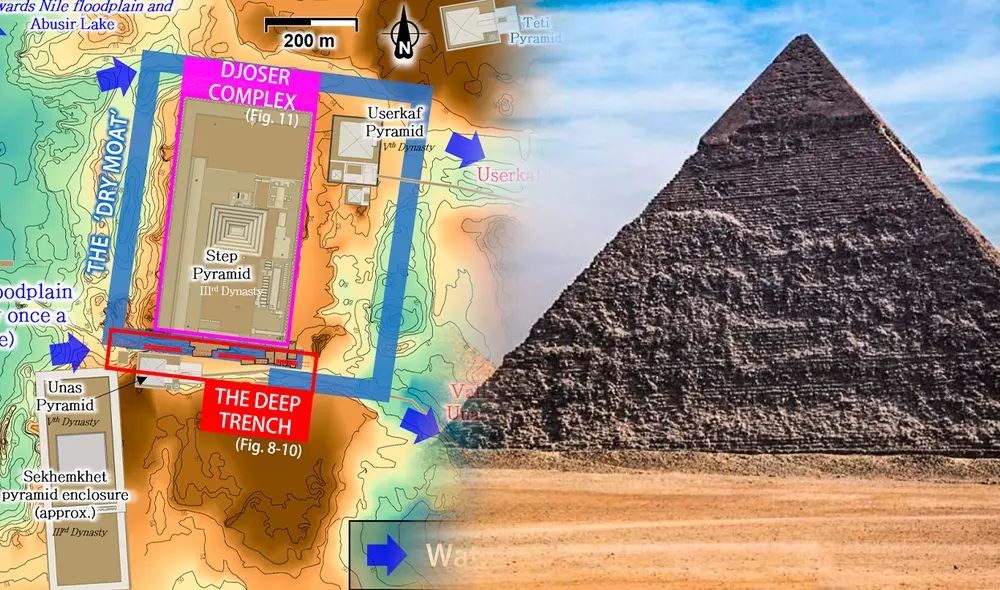 La pirámide de Saqqara, construida en el siglo XXVII a.C., ha sido objeto de investigaciones durante años. Foto: Composición LR/PLOS ONE.