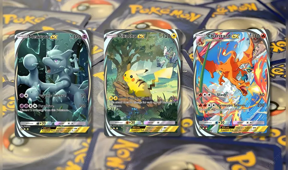 Las 3 cartas EX de TCG Pocket estarán limitadas a la edición Genes Formidables. Foto: Composición LR/PNGTree/Pokéos