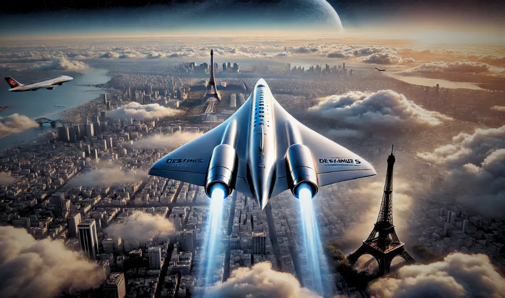 El Destinus S, avión hipersónico de hidrógeno, volará de París a Nueva York en solo 90 minutos a Mach 5. Foto: IA de LR