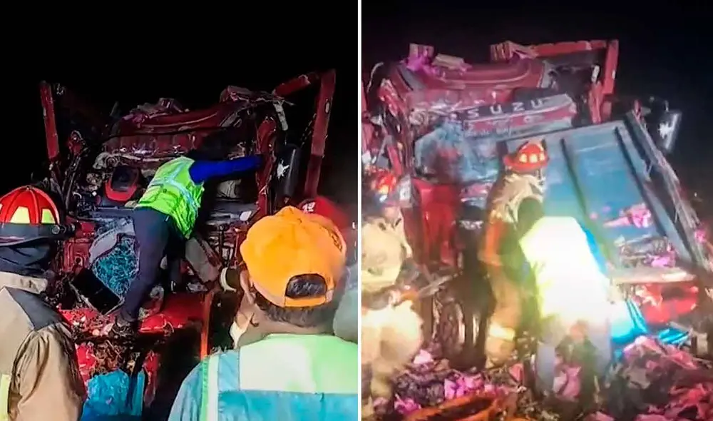 Los efectivos de la PNP intervinieron al chofer de uno de los camiones, involucrados en el accidente en la Panamericana Sur. Foto: composición LR/América TV Los efectivos de la PNP intervinieron al chofer de uno de los camiones, involucrados en el accidente en la Panamericana Sur. Foto: composición LR/América TV