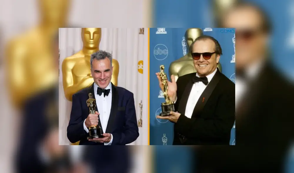 Daniel Day-Lewis y Jack Nicholson sosteniendo sus premios Oscar recibidos por la academia. Foto: Composición LR /ABC