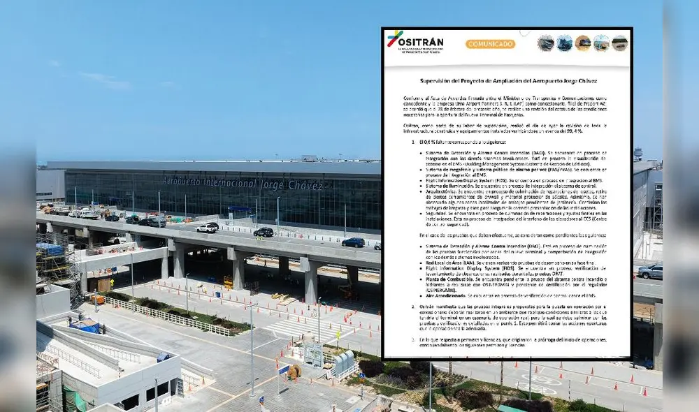 Ositrán advierte que faltan obras, pruebas y licencias en nuevo aeropuerto.