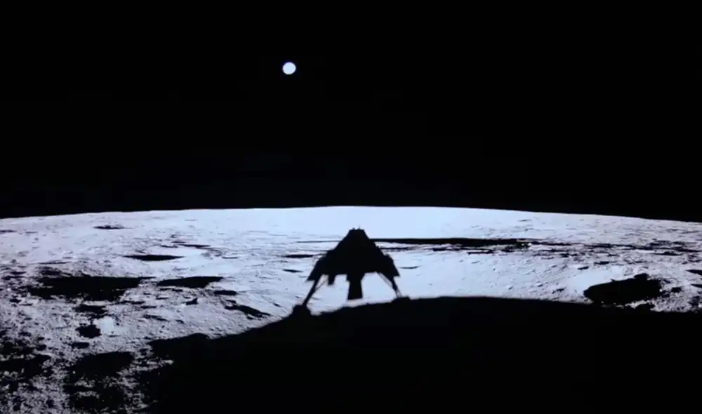 Sombra de la nave de Blue Ghost en suelo lunar convirtiéndose en la primera nave privada en llegar a la Luna. Foto: Firefly Aerospace Sombra de la nave de Blue Ghost en suelo lunar convirtiéndose en la primera nave privada en llegar a la Luna. Foto: Firefly Aerospace