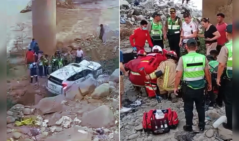 Chofer fue rescatado por personal de los bomberos. Foto: Difusión