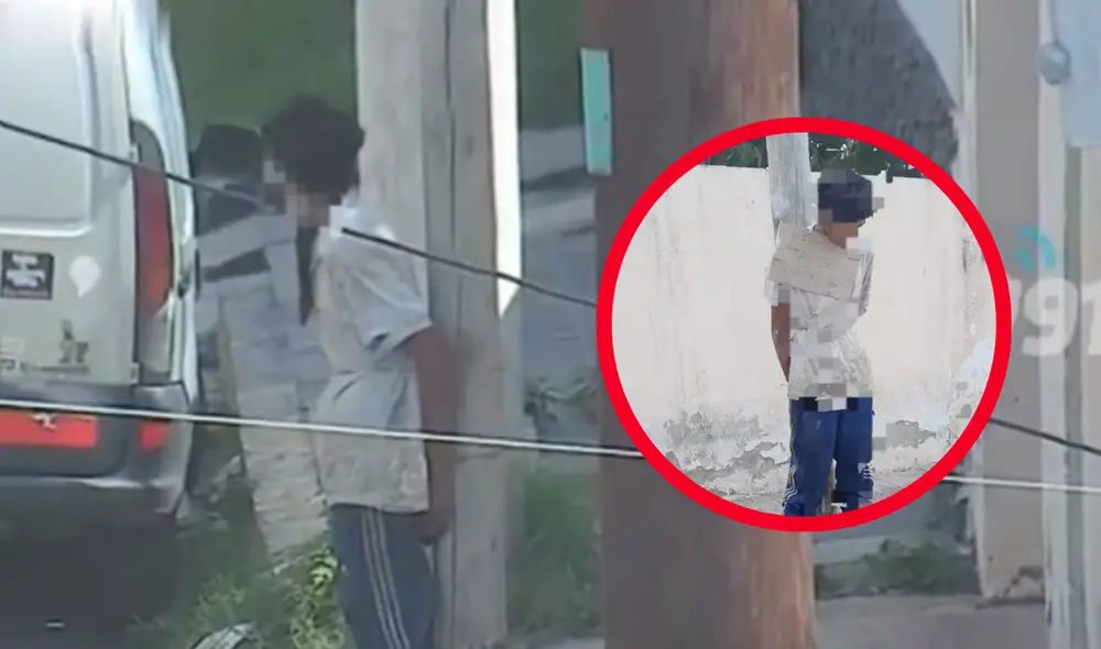 Vecinos de Córdoba toman justicia por mano propia. En el barrio Maldonado, un joven acusado de robo fue atado a un poste. Foto: composición LR/Difusión/Captura