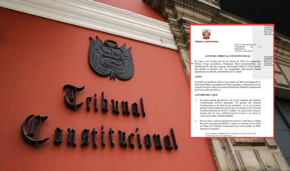 Tribunal Constitucional ratificó su voto del 18 de octubre del 2024.