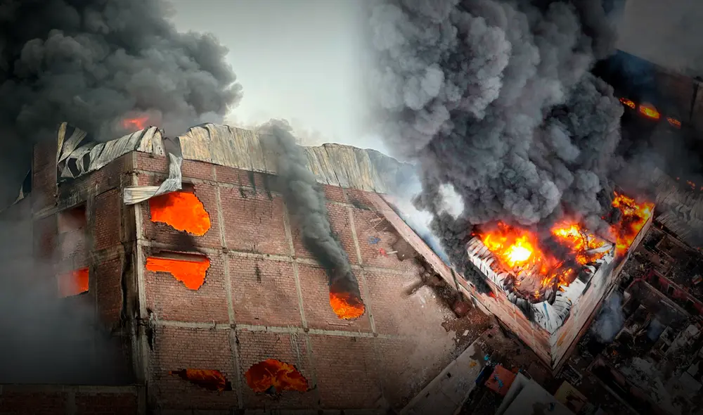 Fuego se expandió por muchas horas dentro del almacén de plástico. Foto: Cristina Gálvez/La República