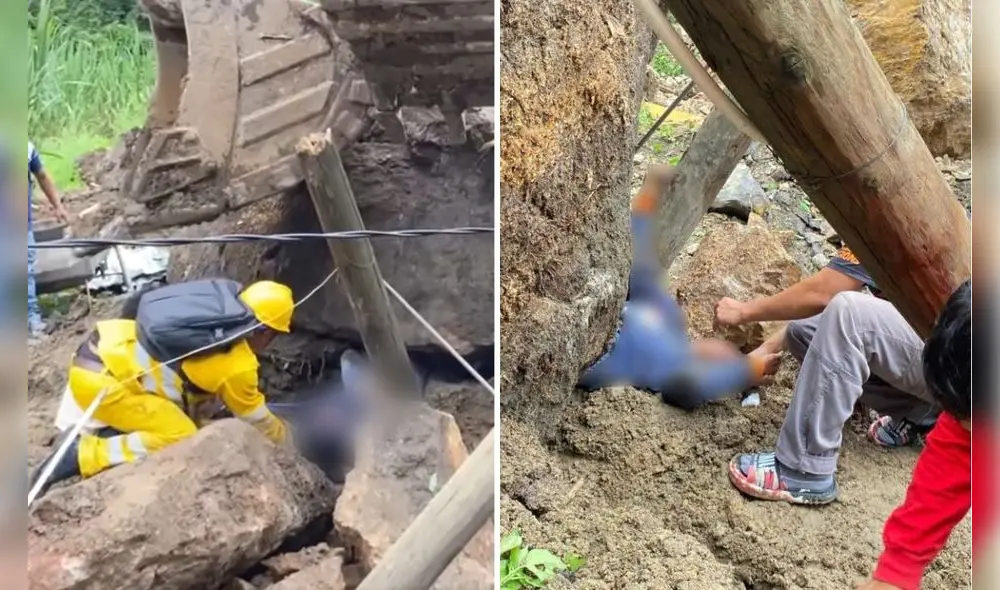 Mujer fue liberada gracias al uso de una grúa que movió la piedra. Foto: Difusión