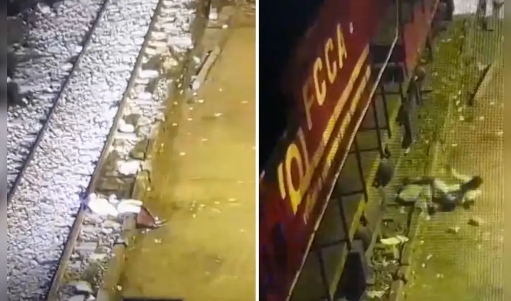 Locomotora del Ferrocarril Central Andino (FCCA) se detuvo tras el impacto. Foto: composición LR