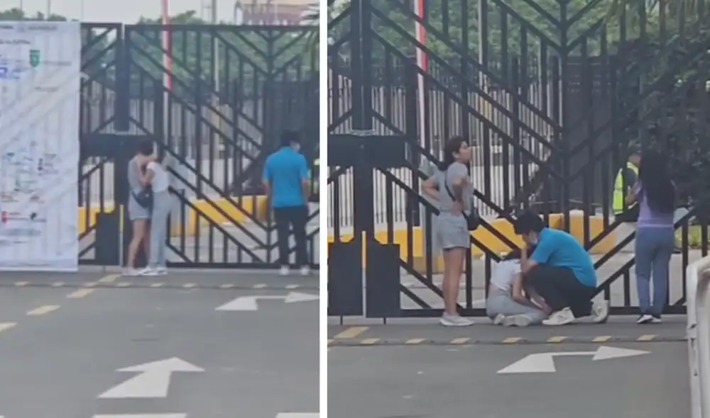 Entre lágrimas e impotencia, una joven postulante se aferra al consuelo de su madre tras perder la oportunidad de rendir su examen de admisión en San Marcos. Foto: Composición LR