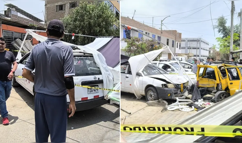 Auto terminó en medio del toldo tras provocar un trágico accidente. Foto: Sergio Verde/La República Auto terminó en medio del toldo tras provocar un trágico accidente. Foto: Sergio Verde/La República