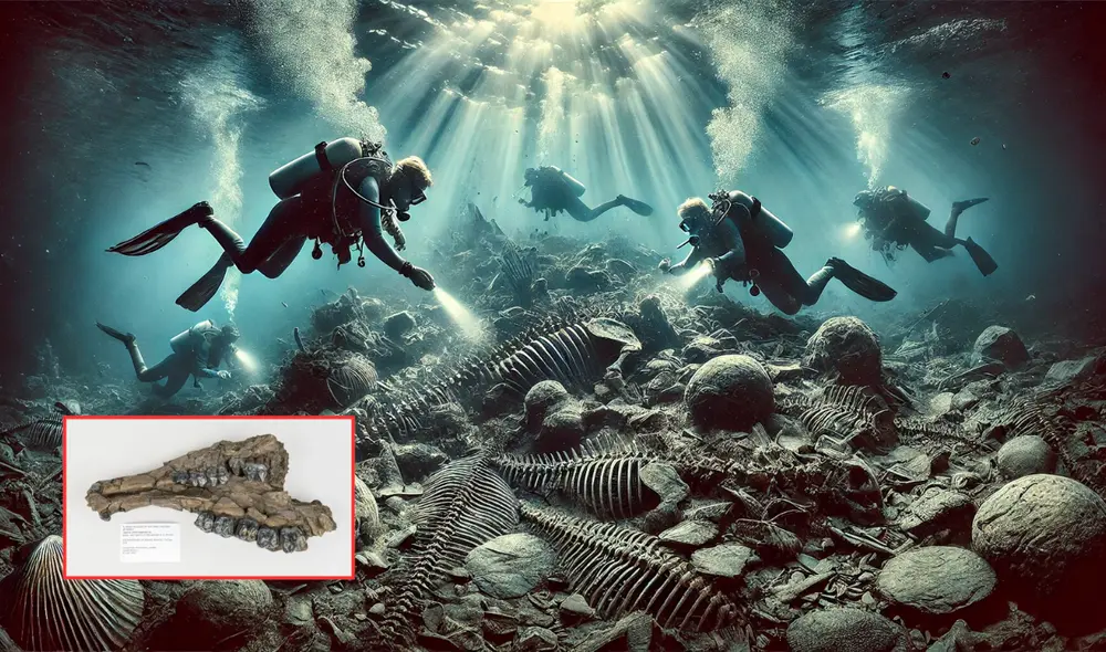 Un grupo de buceadores aficionados encontraron restos fósiles de 500.000 de antigüedad. Foto: composición LR/chatgpt/OkDiario