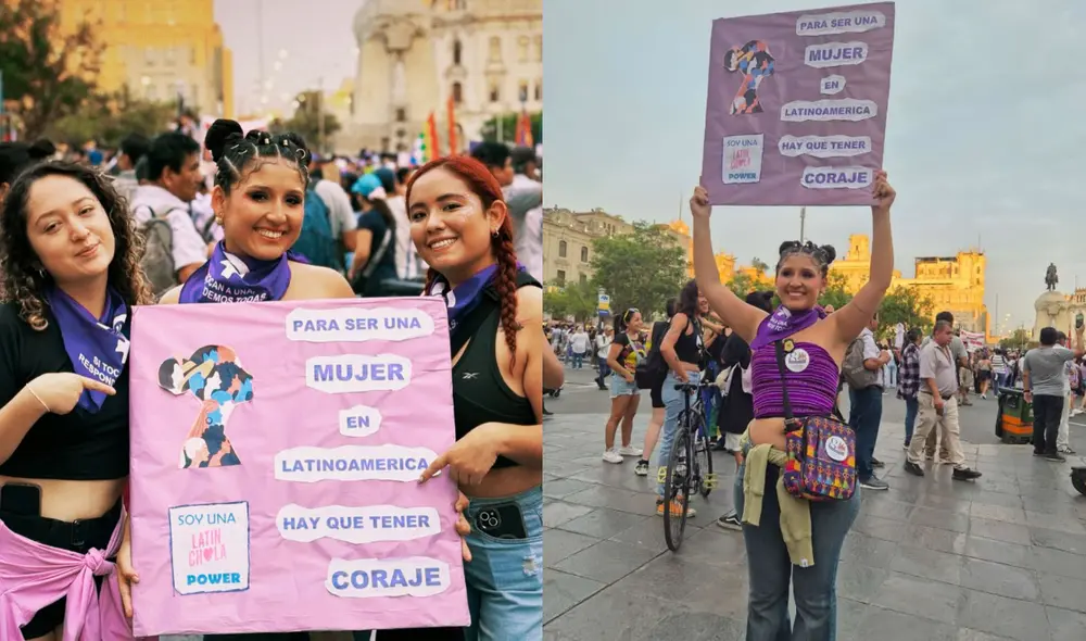 Milena Warthon se hace presente en la marcha del 8M en Lima. Foto: Composición LR/Instagram