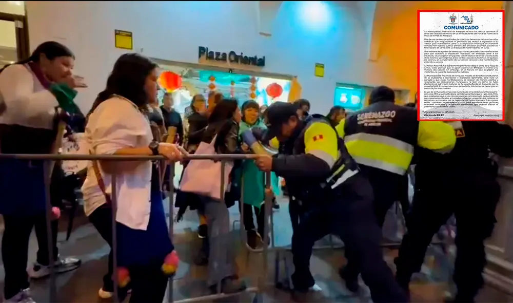 Mujeres intentaron ingresar a la Plaza de Armas para culminar la marcha del 8M. Créditos: Wilder Pari / La República